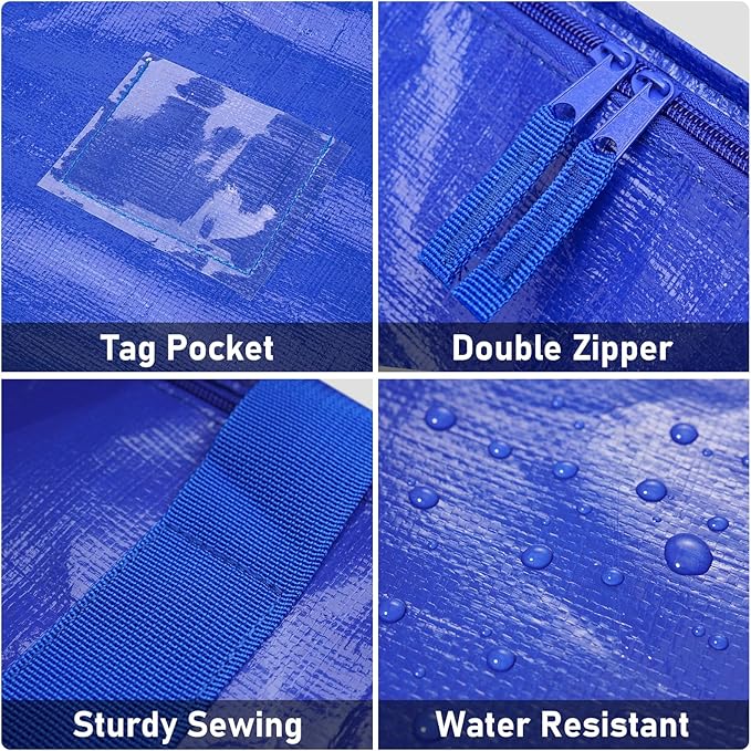 TICONN 4 Pack Extra Large Moving Bags with Zippers & Carrying Handles, Heavy-Duty Storage Tote Moving Boxes for Space Saving (4 PK, 75 Gallon)