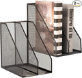 2 Set Magazine Holder Metal Wire, 2 Compartments Mesh File Holder for Desk, Office Desk Accessories Decorative File Box, Black