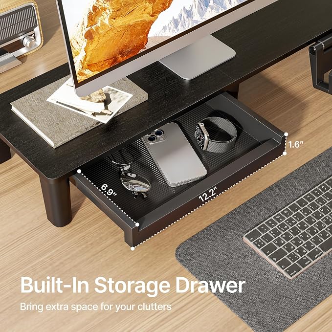 PEGZONE Ergonomic Monitor Stand Riser with Storage Drawer | Computer Riser For PC, Laptop,31.5" desk monitor stand,Desktop Shelf Organizer,For Home Office