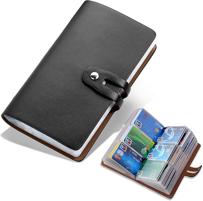 RFID Credit Card Holder Organizer, Leather Business Card Organizer with 96 Card Slots, Business Card Book to Keep Cards Neatly Organized and Prevent Jumbling, Loss, or Damage (Black)
