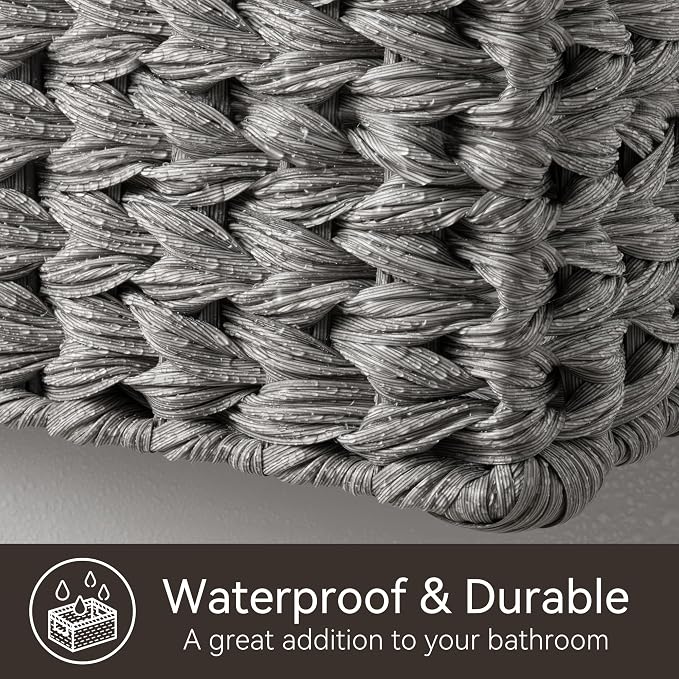 GRANNY SAYS Large Wicker Basket for Storage, Waterproof Basket for Shelves, Storage Basket with Handles, Grey Basket for Storage, 1-Pack