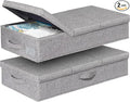 punemi Under Bed Storage With Lids, 2 Pack Large Underbed Storage Containers Clothes W/ 3 Handles, Foldable Low Profile Stackable Drawer Organizer Bins Box for Blanket Shoe Bedroom, 31.1*15.7*6inch