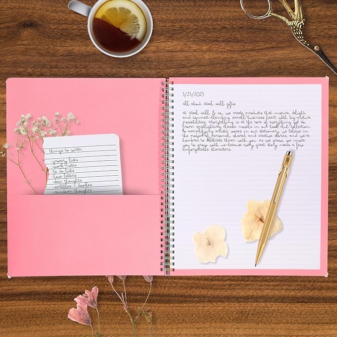 Steel Mill & Co Cute Large Spiral Notebook College Ruled, 11" x 9.5" with Durable Hardcover and 160 Lined Pages, Succulent