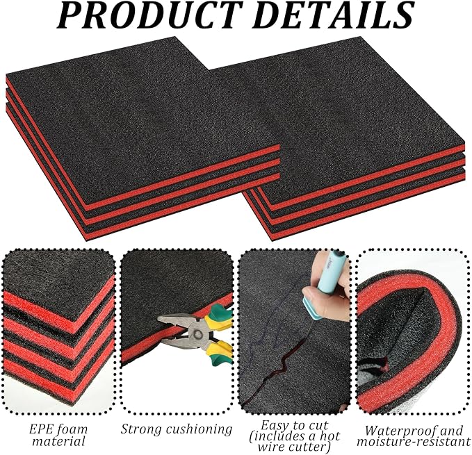 6 Pcs Tool Box Foam Inserts for Cases 24 x 24 x 1 Inch Tool Box Liner Polyethylene Foams Sheets Toolbox Kaizen Organizer and Storage Tool Shadow