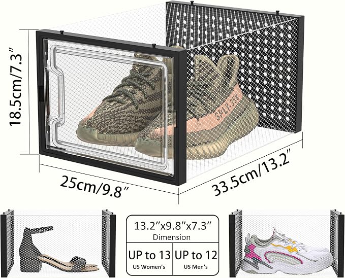 HOMIDEC Shoe Storage, 12 Pack Shoe Organizer for Closet, Shoe Boxes Clear Plastic Stackable Shoe Containers with Lids for Size 13