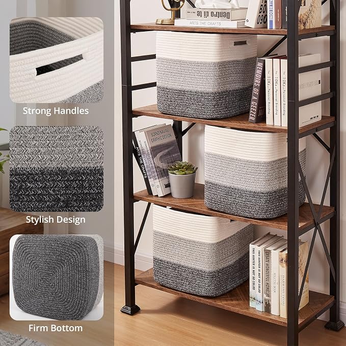 OIAHOMY 13 Inch Cube Storage Bins, 3-Pack Cotton Rope Woven Baskets for Organizing, Insert Storage Baskets for Shelves, Baby Nursery, Closet Organizer, 13 * 13 * 12.6IN, Gradient Gray