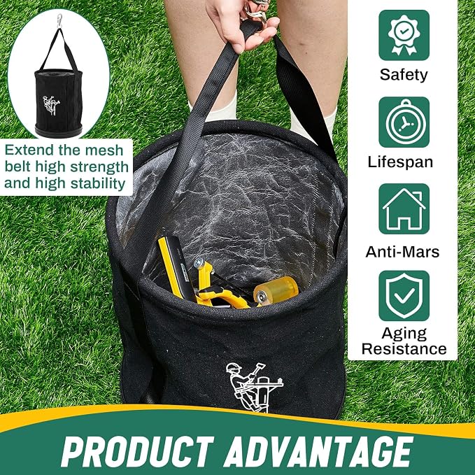 4 Pack 15" x 12" Canvas Tool Bucket Bag, Heavy Duty 150 Lbs Load Capacity, Truck Tool Organizer with Plastic Bottom Metal Hook for Linemen Electricians & Construction Workers (Black)