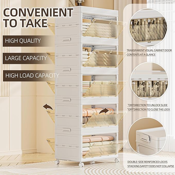 328 QT / 82 Gal Heavy-Duty Foldable Storage Cabinet - Dual Transparent Doors, 360° Industrial Wheels, Tool/Equipment Warehouse Storage
