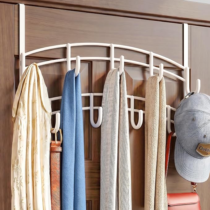 LYNK Professional® Home™ Over the Door Hooks - 9 Hook – Over the Door Coat Rack - Over the Door Hanger - Hanging Towels or Clothes - Bathroom, Bedroom, Laundry Room - Lifetime Ltd. Warranty, White
