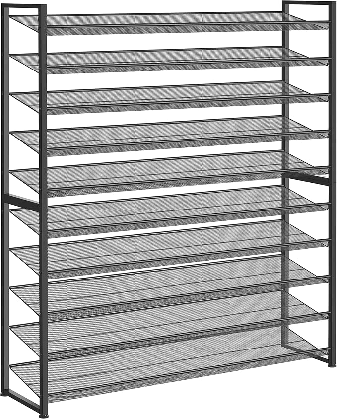 Nunsino Shoe Rack, Long Shoe Organizer,Max Holds 62 Pairs,10 Tier Metal Shoe Storage Shelf,5-Tier Stackable Shoes Organizer for Garage, Entryway,Black