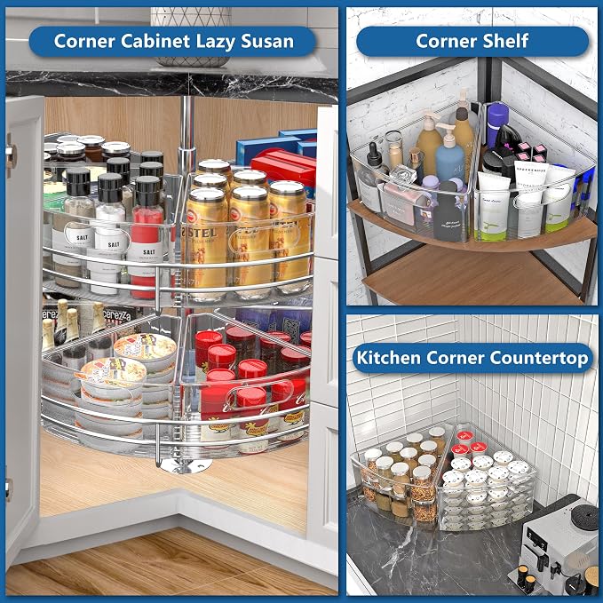 JOWBOOW Lazy Susan Organizer Bins for 26"-27" Diameter Corner Cabinet Lazy Susan, 6 Pack, Clear Plastic Cabinet and Pantry Storage Bin, 1/8 Wedge-Food Safe, BPA Free