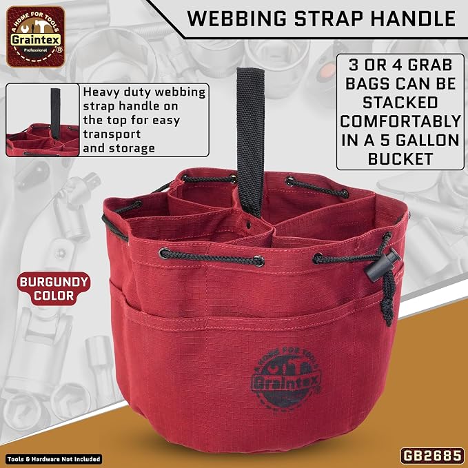 Graintex 18 Pocket Grab Bags Set of 3 Pcs Rip-stop Canvas, Drawstring Closure, Small Parts Organizer Bag, Small Tools, Screws, Parts, Parachute Tool Bag, Parachute Tool Organizer for Essential Items
