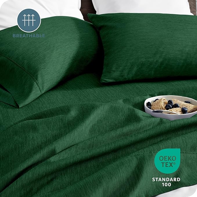 Bare Home Twin Sheet Set - 1800 Ultra-Soft Microfiber Double Brushed - Deep Pockets - Easy Fit - Extra Soft - 3 Piece Set - Bed Sheets (Twin, Heathered Forest Green)