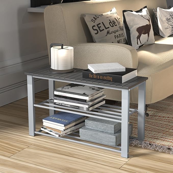 Simple Houseware Wood Top Shoe Storage Bench for Entryway, Grey