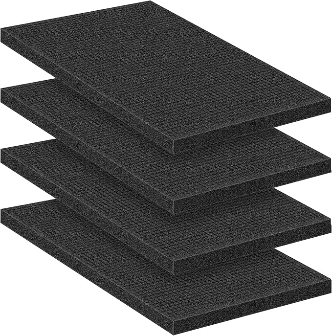 4 Pcs Pick and Pluck Foam Sheets 16" L x 12" W x 1" T Polyurethane Pick Apart Foam Inserts Pads with Bottom Use for Camera, Interlocking Case, Tool Box, Board Box, Storage Drawer, Black