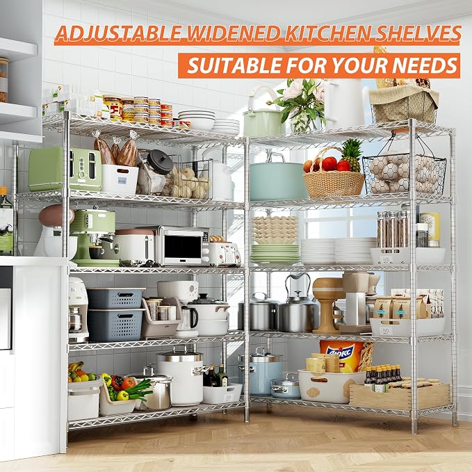 ROOMTEC 5-Tier Wire Shelving Unit,48" W*20" D*72" H,Max Load 2000LBS | Heavy Duty Garage Shelving,Adjustable Storage Shelves,Metal Utility Shelf Rack for Kitchen,Laundry,Pantry,Warehouse,Basement