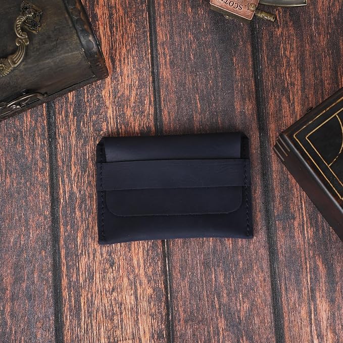 Distressed Leather Business Card Holder Slim Wallet Blue | Premium Leather Card Holder – Distressed leather design keeps business cards and credit cards organized in vintage style