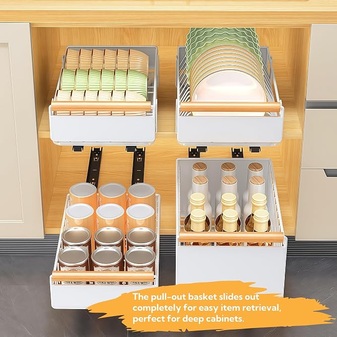 Pull-Out Dish Rack, Plate & Pot Lid Organizer, Slide Out Dish Drying Rack for Kitchen Cabinets, Pull Out Drawer for Kitchen Under Sink Organizer (Plate Rack Extra-Large)