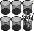 QYH Mesh Pencil Cup for Desk 6 Pack, Black Pen Holder 3.54"x3.93" | Metal Pencil Box, Desk Organizer for Office, School, Home & Business