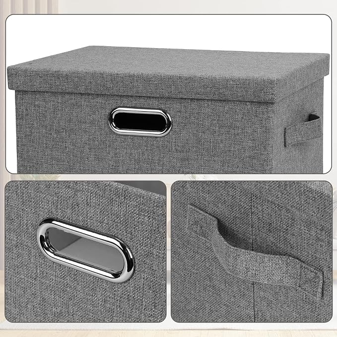 Graciadeco Medium 15" 21 Quart Collapsible Stackable Storage Bins with Lids, 1 Pack Gray Foldable Fabric Closet Storage Boxes with Lids, 4 Handles Heavy-duty Linen Cube Baskets for Bedroom