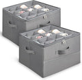 Shoe Organizer for Closet, 16 Compartment Foldable Storage Box with Lids | Milentii 2-Pack Foldable Shoe Organizer with Box Bin, Adjustable Dividers & Clear Cover Closet Storage Fit 16-32 Pairs, Grey