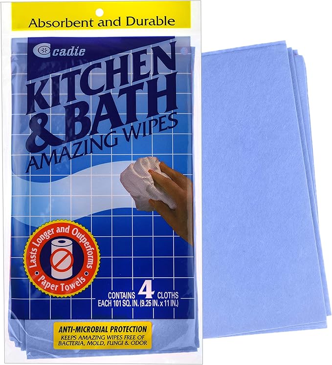 Cadie Kitchen and Bath Amazing Wipes - Absorbent and Reusable Cloth for Washing, Drying, Wiping in The Bathroom or Cuisine Surfaces | Cleaning Sink,Tiles,Bathtub,Walls,Mirror (3 Pack-12 Wipes, Blue)