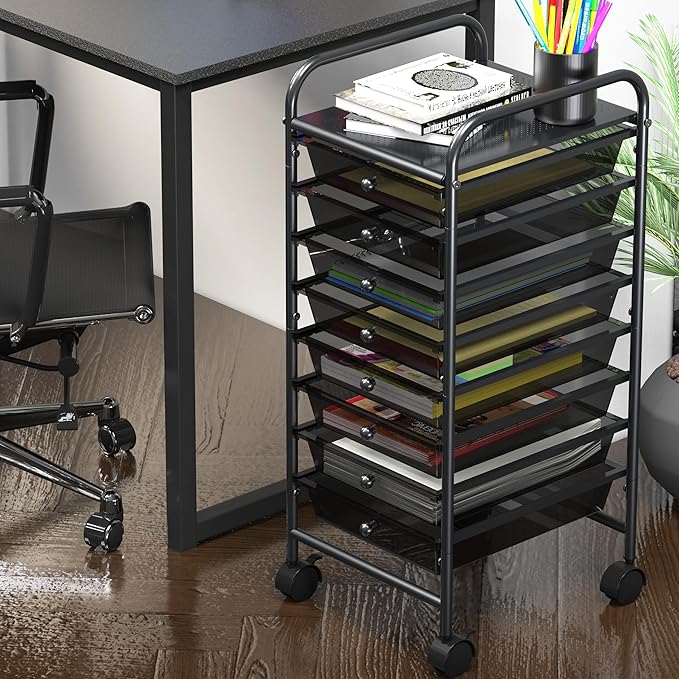 Simple Houseware 8 Drawers Rolling Utility Cart Art Craft Storage, Black | 1-Column, 30.25" Height, Lockable Wheels, for School, Office, Art Craft, and Paper Storage