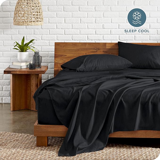 Bare Home Queen Sheet Set - Luxury 1800 Ultra-Soft Microfiber Double Brushed - Deep Pockets - Easy Fit - 4 Piece Set - Bedding Sheets & Pillowcases (Queen, Heathered Black)