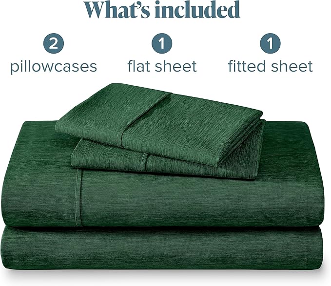 Bare Home Split Head Flex King Sheet Set - 1800 Ultra-Soft Microfiber Sheets - Double Brushed - Deep Pockets - Easy Fit - 4 Piece Set - FlexTop (Split Head Flex King, Heathered Forest Green)