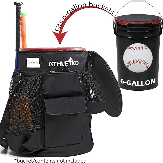 Athletico Baseball Bucket Cover Organizer - Baseball Bucket Bag With Padded Seat (Black)