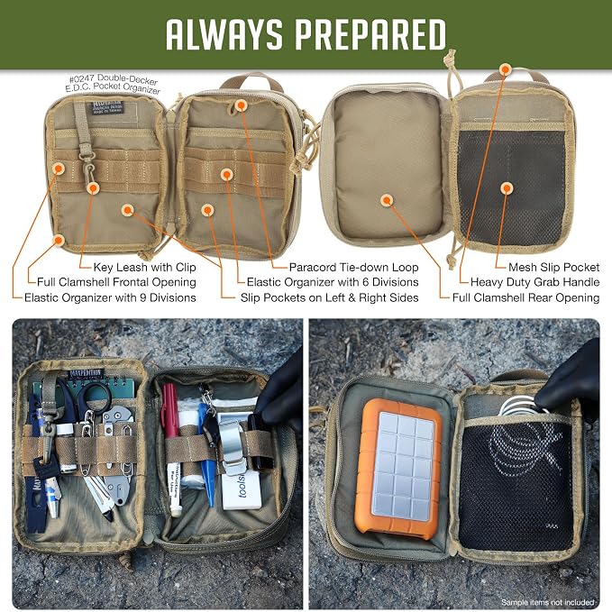 MAXPEDITION Double-Decker Pocket Organizer, Tactical Tool Pouch for Organization, EDC Pouch for Everyday Carry