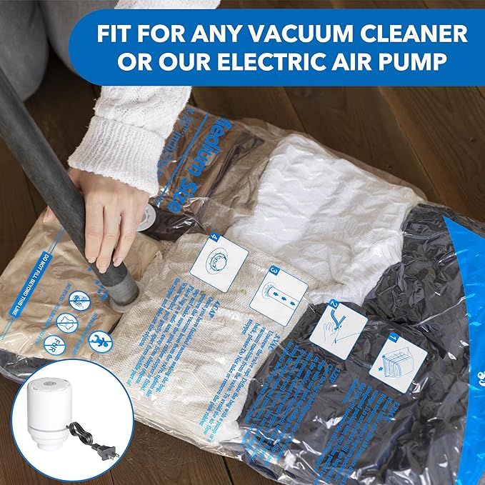 Vacuum Seal Bags for Clothing Travel & Home Storage, travel vacuum bags with pump, Store Blankets, Comforters, Pillows, Seasonal Clothes Compactly,24 Pack With Electric Pump