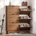 Shoe Cabinet Storage for Entryway with 6 Flip Drawers, Fluted Narrow Shoe Organizer with Wooden Legs, Freestanding Slim Shoe Storage Hidden Shoe Rack Organizer for Front Door Entrance, Walnut