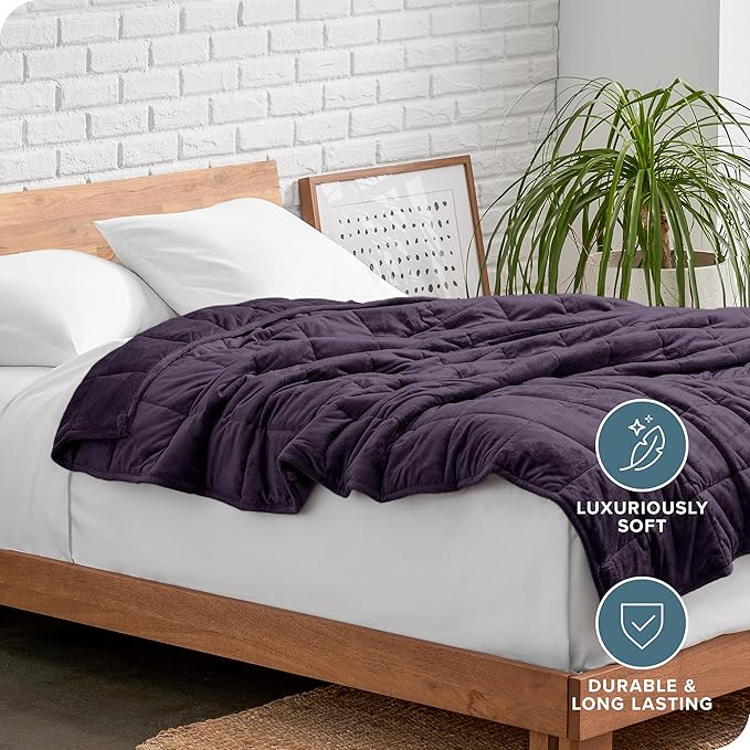 Bare Home Weighted Blanket Twin or Full Size 10lb (40" x 60") - Minky Fleece - Premium Heavy Blanket Nontoxic Glass Beads (Eggplant, 40"x60")