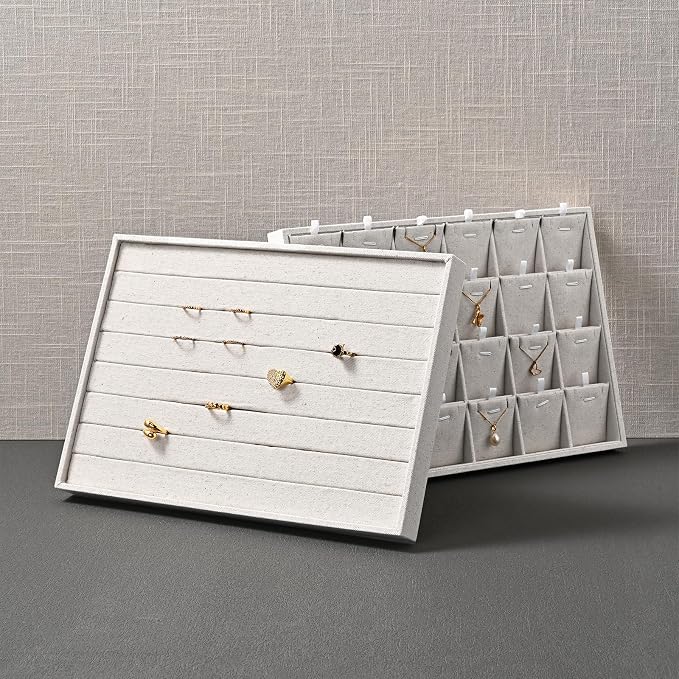 Oirlv Stockable 24 Grids Insert Jewelry Tray Pendant Earrings Storage Trays Showcase Display Organizer