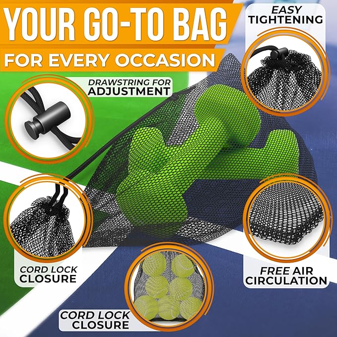 5 Pcs Small Mesh Bag Bulk, 11.8" x 7.48", Breathable Nylon (Black) | Reusable Small Mesh Bags Drawstring for Tennis, Golf, Travel, Beach, Sports Equipment, and Outdoor Activities; Tear-Resistant