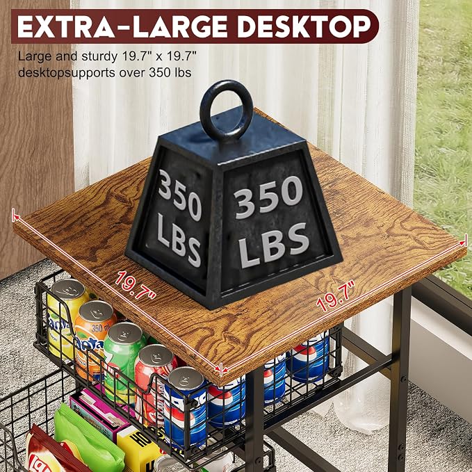 Mini Fridge Stand with Storage, Small Refrigerator Stand with 2 Drawers, Mini Fridge Shelf Cabinet-Max Load 350 LBS Heavy Microwave Stand Mini Fridge Cart for Dorm, Apartment, Kitchen, (Brown)