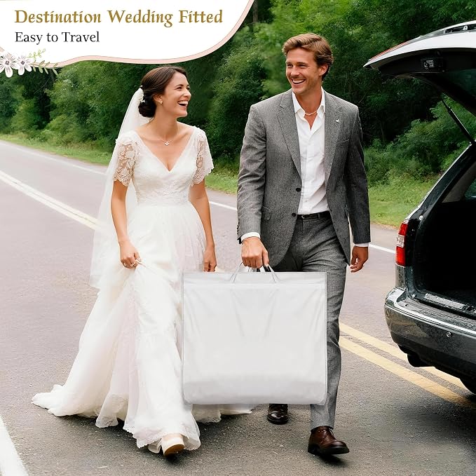 KEETDY Wedding Dress Garment Bag for Travel with 4" Gusseted Long Hanging Dress Bags for Gowns for Women Garment Cover Clothes Storage for Closet (white, 65 inch)