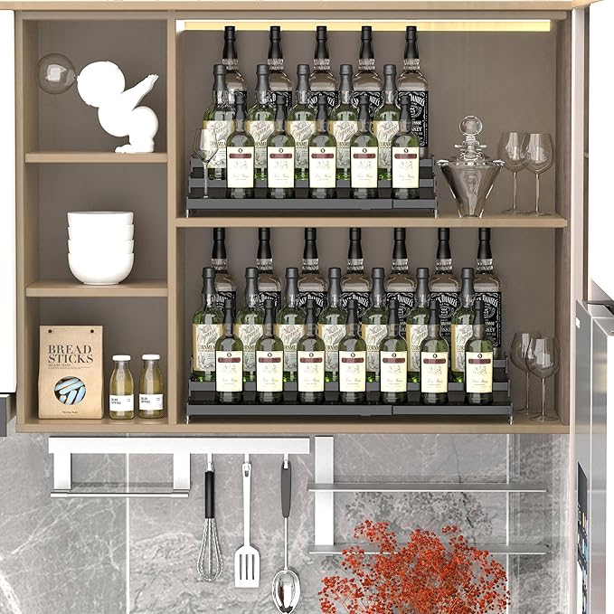 Jojocross Metal Spice Rack Organizer for Cabinet, 3 Tier Expandable Spice Storage Shelf, Great for Kitchen Cabinets, Cupboard,Pantry and Countertop More,Metal Plate with Hole(3PACKS/Black)