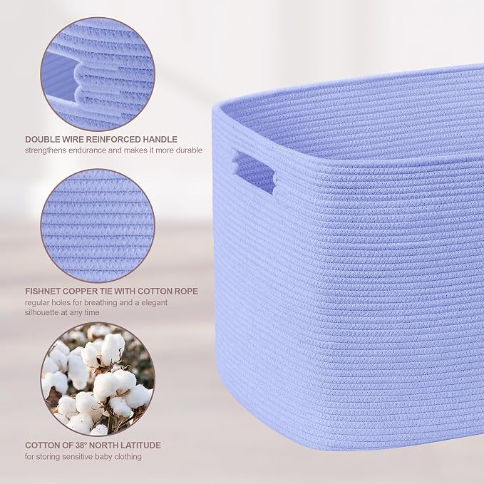 45L Small Woven Laundry Basket Hamper with Handles, Blue Purple | 18"x14"x11", collapsible wicker hamper, storage for dirty clothes, toys, blankets, gifts, living room, bedroom, bathroom