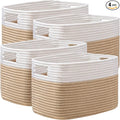 4 Pack Storage Baskets for Organizing, Shelf Baskets with Handles, White&Brown