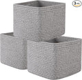 OIAHOMY 9”x9”x7” Storage Cubes, Cotton Rope Woven Baskets for Organizing, Cube Storage Bin, Small Gift Basket for Shelf, 3-Pack, Grey