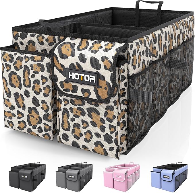 HOTOR Trunk Organizer - Car Organizer, Foldable Trunk organizer for SUVs & Sedans, Sturdy Car Organization for Car Accessories, Tools, Sundries, Leopard, 2 Compartments, 21.3"×12.6"×10.6"