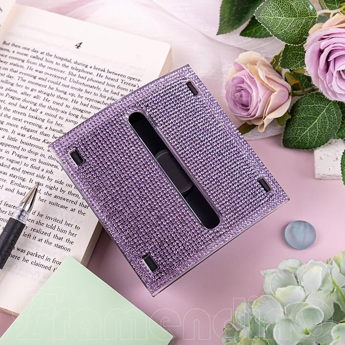 Framendino, Bling Self Sticky Note Holder 3 x 3 Inch Crystal Post It Notes Dispenser for Office Home Desk Accessories (Purple)