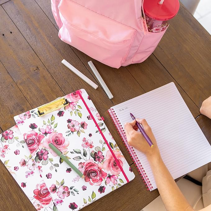 Steel Mill & Co Cute Large Spiral Notebook College Ruled, 11" x 9.5" with Durable Hardcover and 160 Lined Pages, Rose Floral