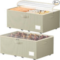 Dayacoco Under Bed Storage With Wheels,10in Underbed Storage Containers 65L | Large Capacity Underbed Storage, No Assembly Required Rolling Under Bed Storage for Clothes Blankets Shoes Beige
