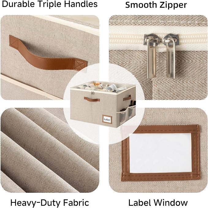 StorageWorks 2-Pack Closet Shoe Storage Organizer, Up to 32 Pairs, Brown | Fixed Compartments, Clear Lid & Label Window, Side Mesh Pocket for Accessories, Soft Handles, Fits Flats, Sandals & Low-Tops