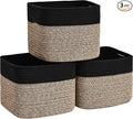 3 Pack Cube Storage Bin, 9”x9”x7” Cotton Rope Woven Baskets for Organizing Toys Clothes Towels, Square Gift Storage Baskets for Shelves, Nursery, Closet, Bathroom, Pantry (Black & Brown)