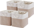 MidmmVick 13 x 13 Inch Cube Storage Bins, 4 Pack Large Collapsible Fabric Storage Bin with Ropes, Foldable Storage Cubes for Home, Office,Closet, Clothes, Toys Organizer (White & Beige)
