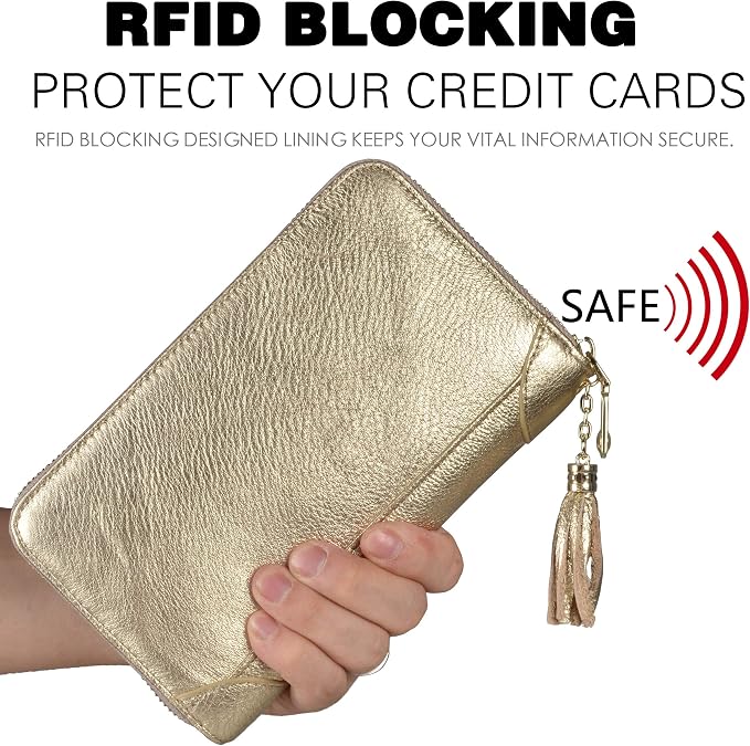 Easyoulife Credit Card Holder Wallet Womens Zipper Leather Case Purse RFID Blocking